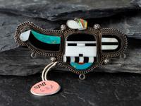 Zuni Mosaic Inlay Longhorn Katsina Pin / Brooch, ex CG Wallace Collection