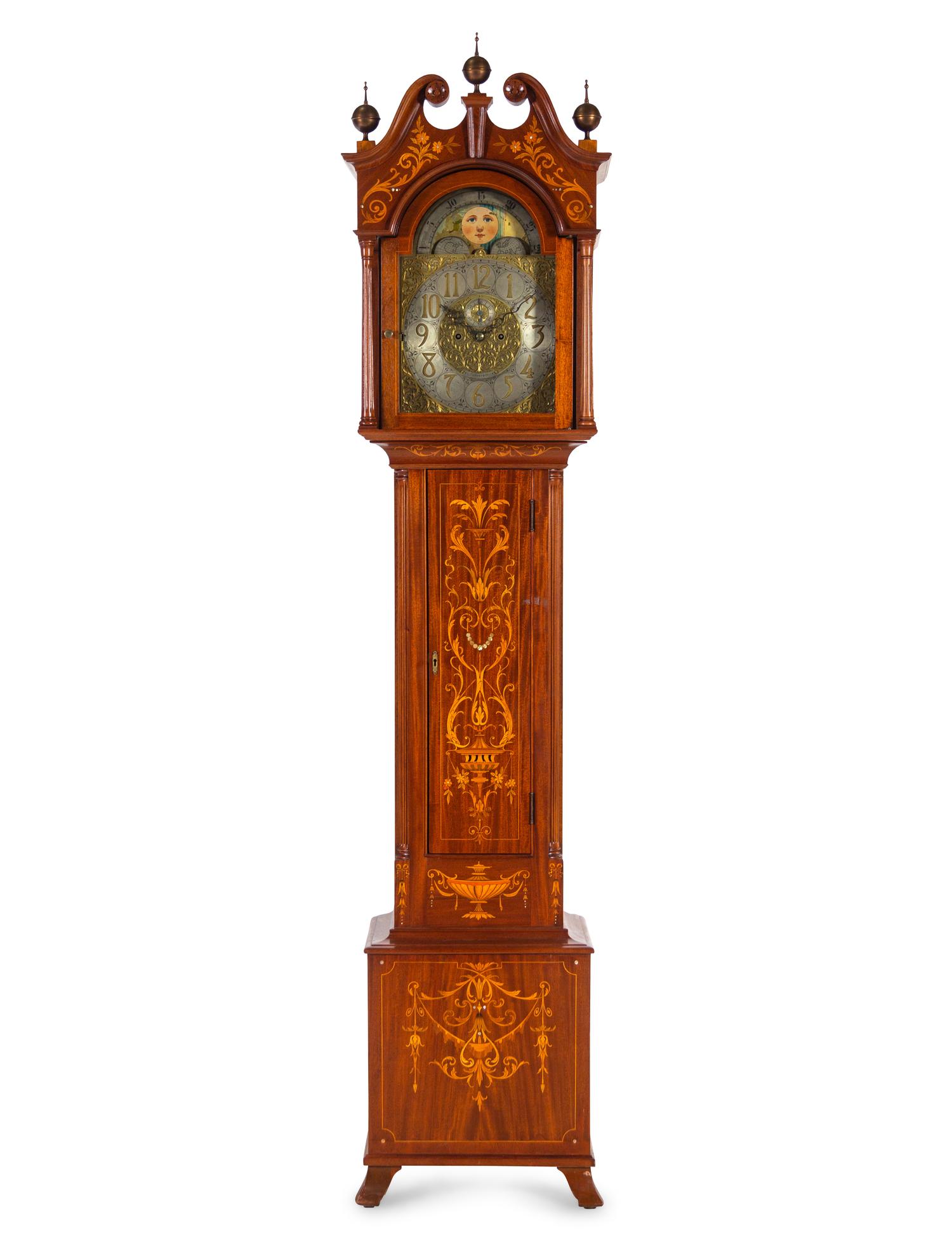 A Chippendale Style Marquetry Tall Case Clock Retailed by Tiffany & Co.