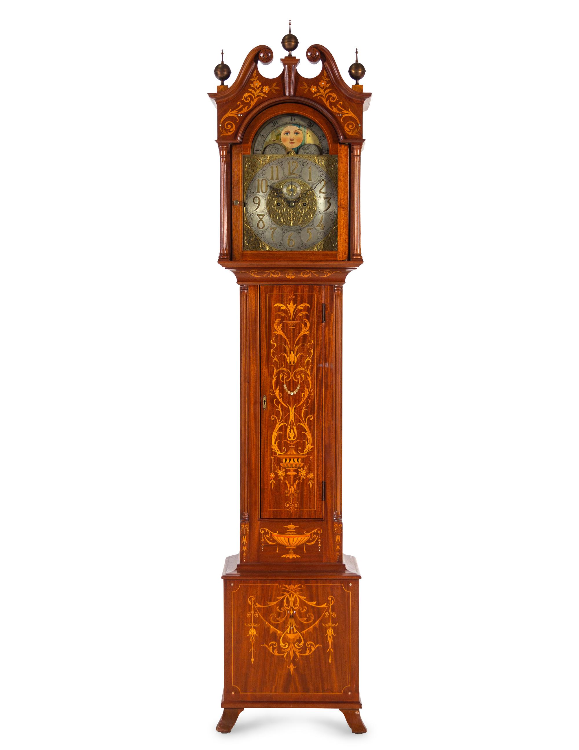 A Chippendale Style Marquetry Tall Case Clock Retailed by Tiffany & Co.