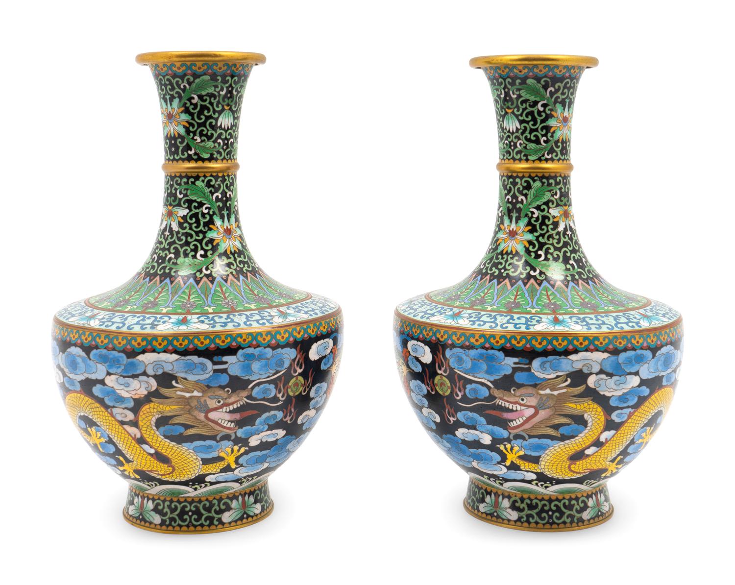 A Pair of Chinese Cloisonne Vases — 20TH CENTURY
