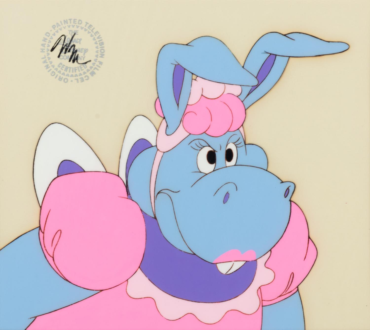 Production cel from the 1985 Walt Disney television series, "The Wuzzles" depicting Hoppopotamus.