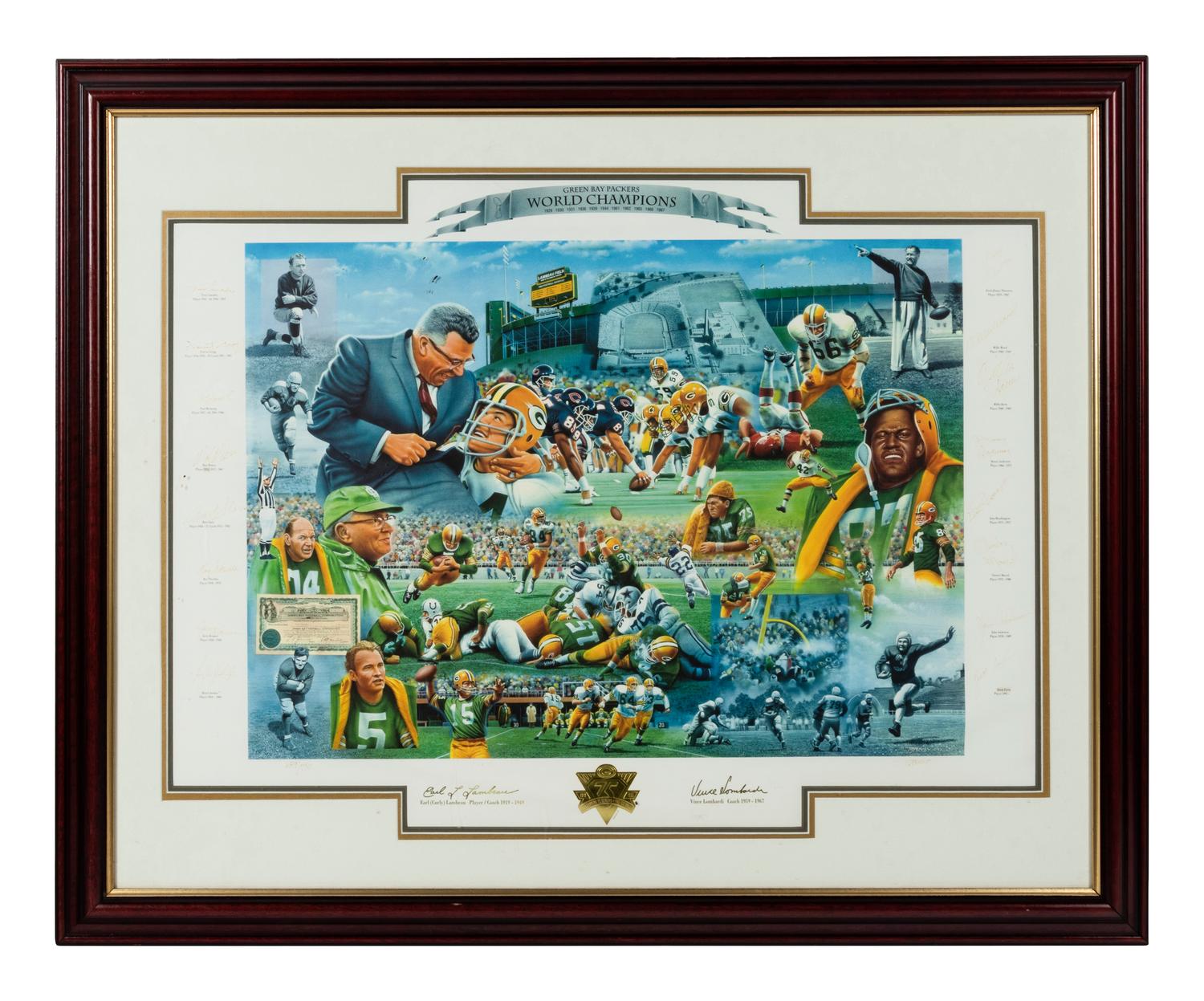 A Green Bay Packers World Champions Multi-Signed Autograph Presentation Formerly Displayed at Mike Ditka’s Restaurant