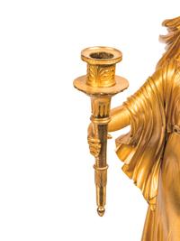 A Pair of Restauration Ormolu and Marble Figural Candelabra
