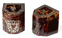 Two Victorian Silver-Mounted Tortoise Shell Tea Caddies Height 4 x width 3 1/2 inches. — 19TH CENTURY