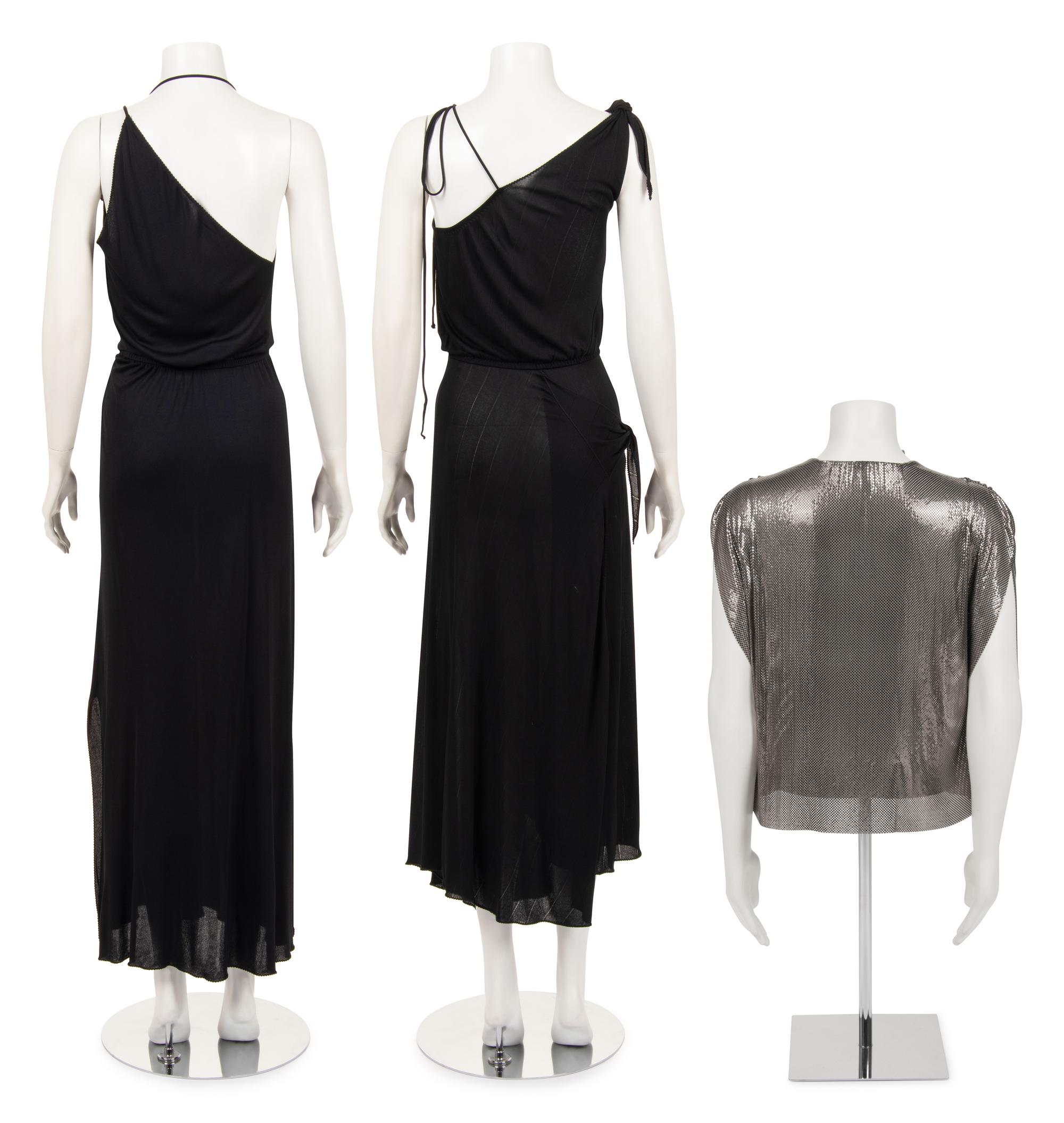 Three Stephen Burrows Pieces: Two Dresses and One Metal Mesh Top, 1970s