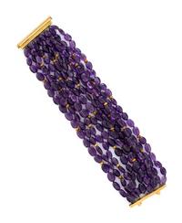 ITALIAN, AMETHYST AND YELLOW GOLD BEADED TORSADE BRACELET