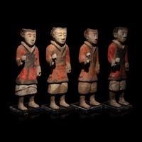Four Chinese Painted Pottery Soldiers, Han Dynasty — 漢 彩繪步兵陶俑四件