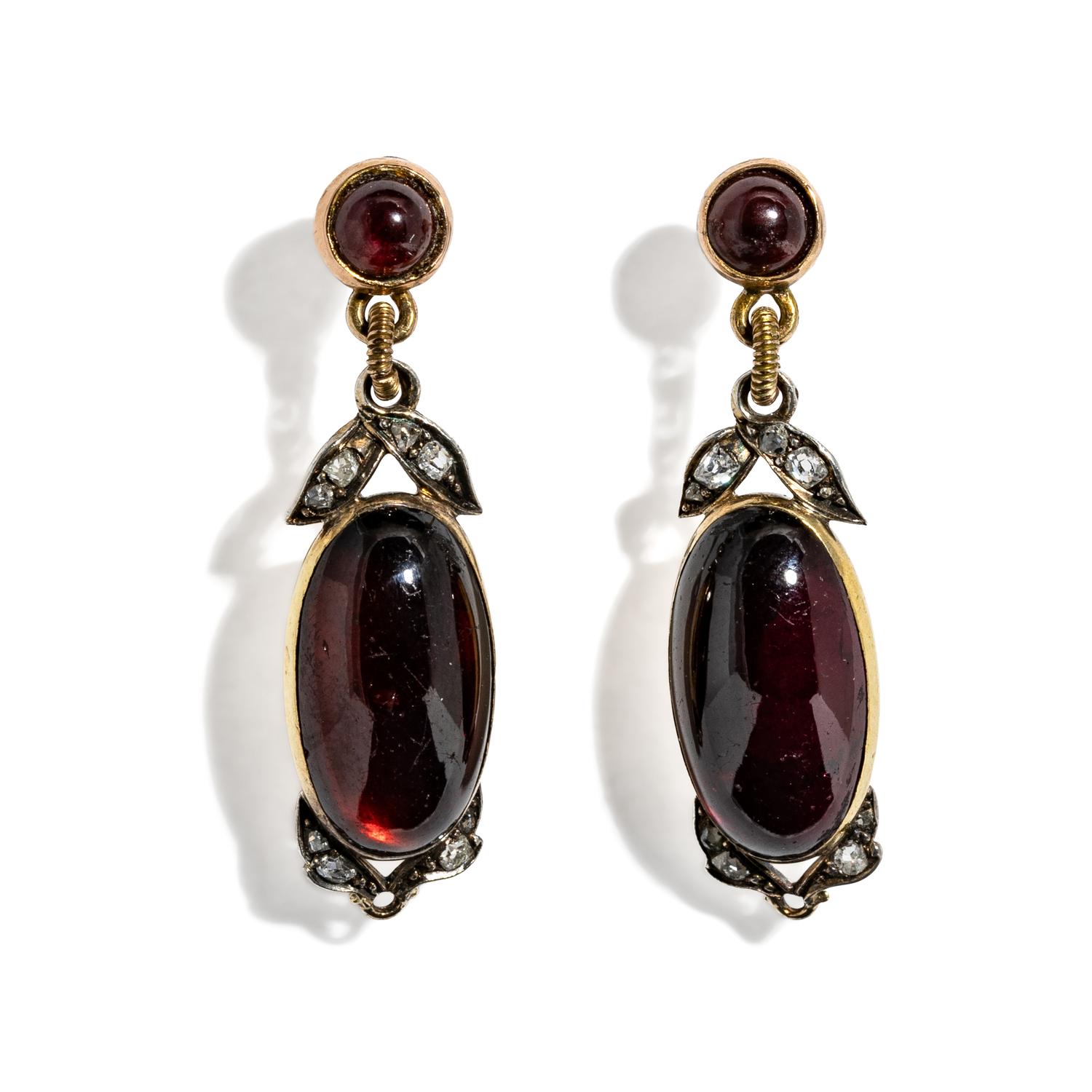 VICTORIAN, GARNET, DIAMOND, AND YELLOW GOLD EARRINGS