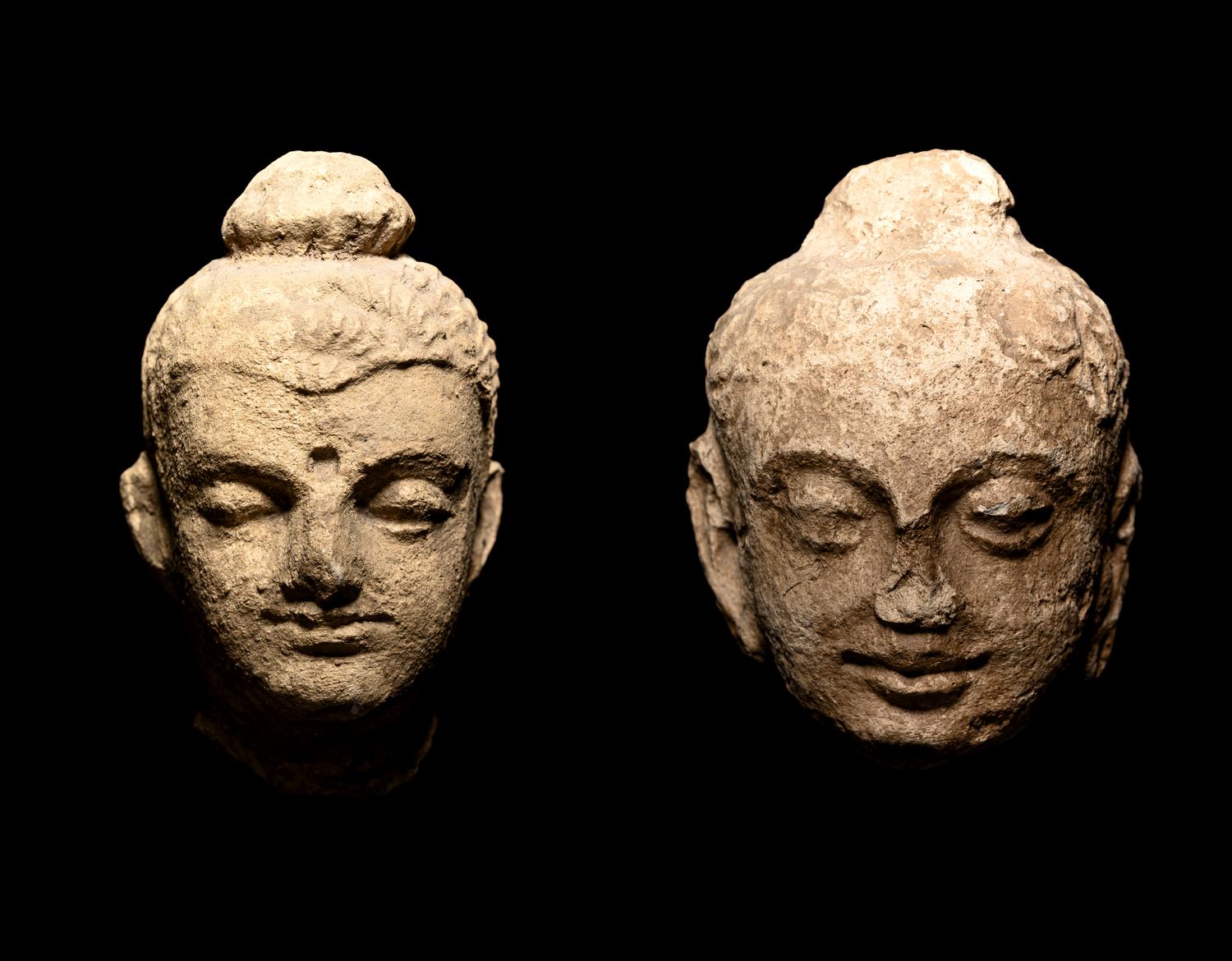 Two Gandharan Fragmentary Stucco Heads