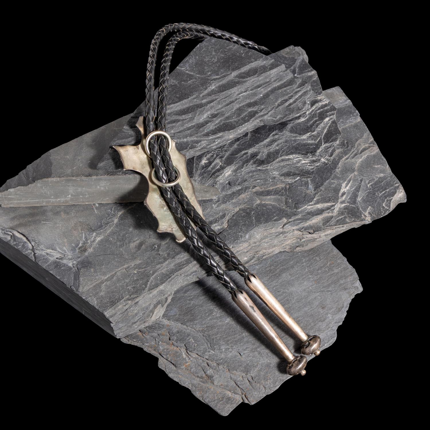 Roy Talahaftewa (Hopi, b. 1955) — Sterling Silver Overlay Snake Dancer Bolo Tie