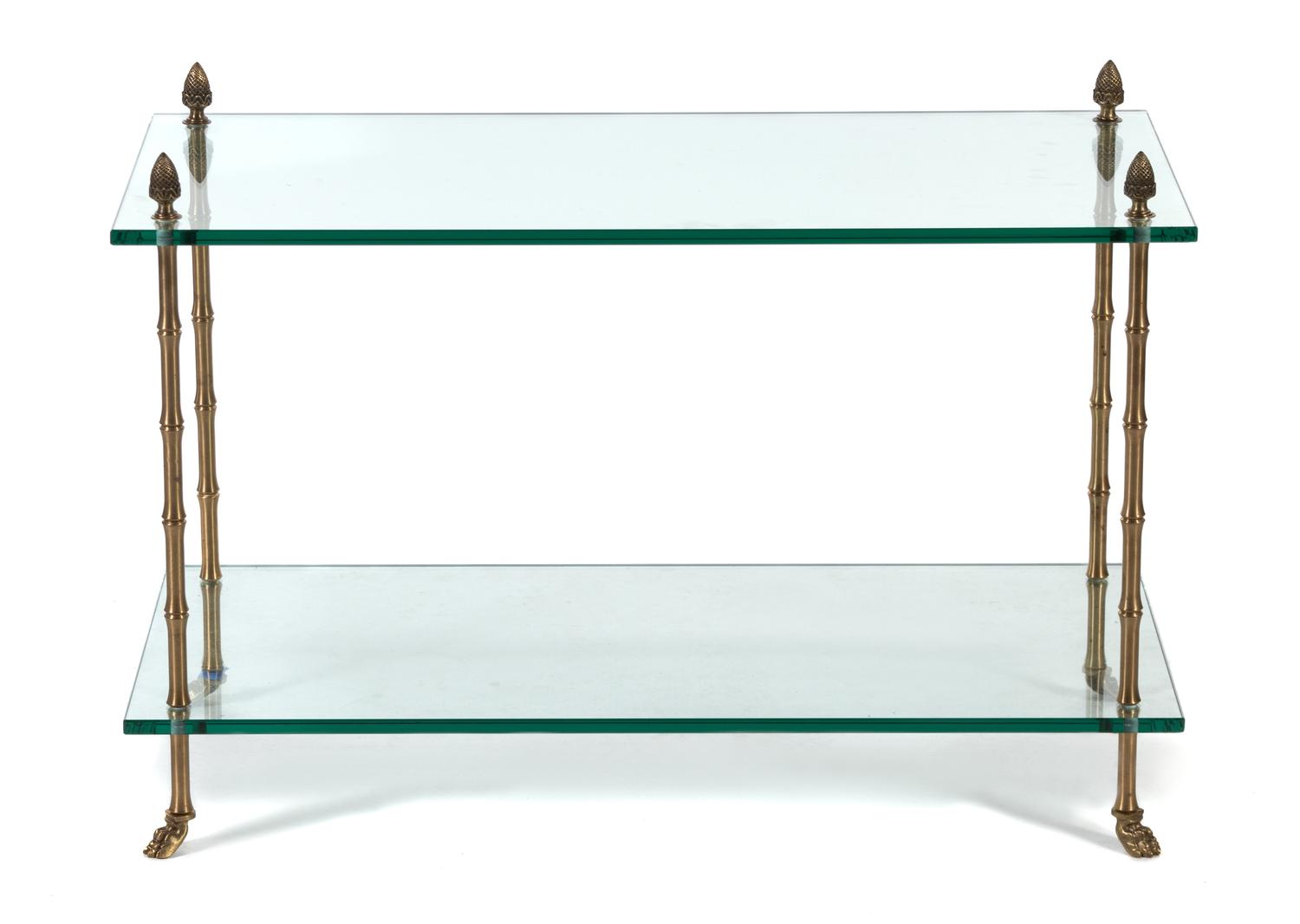 A Contemporary Bronze and Glass Two-Tier Occasional Table