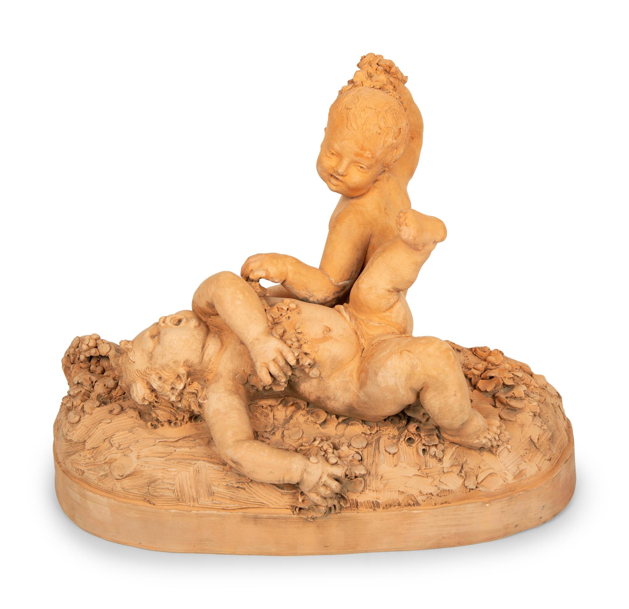 A Continental Terra Cotta Figural Group in the Style of Clodion — 20TH CENTURY