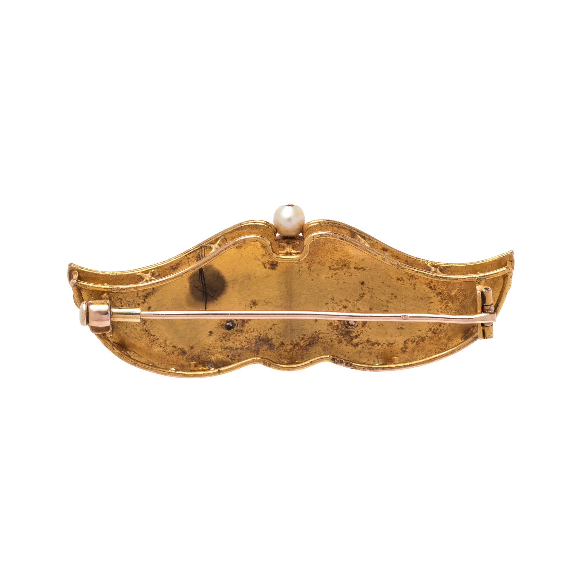 EGYPTIAN REVIVAL, YELLOW GOLD, HARDSTONE AND PEARL BROOCH