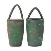 An Assembled Pair of Painted Leather Fire Buckets