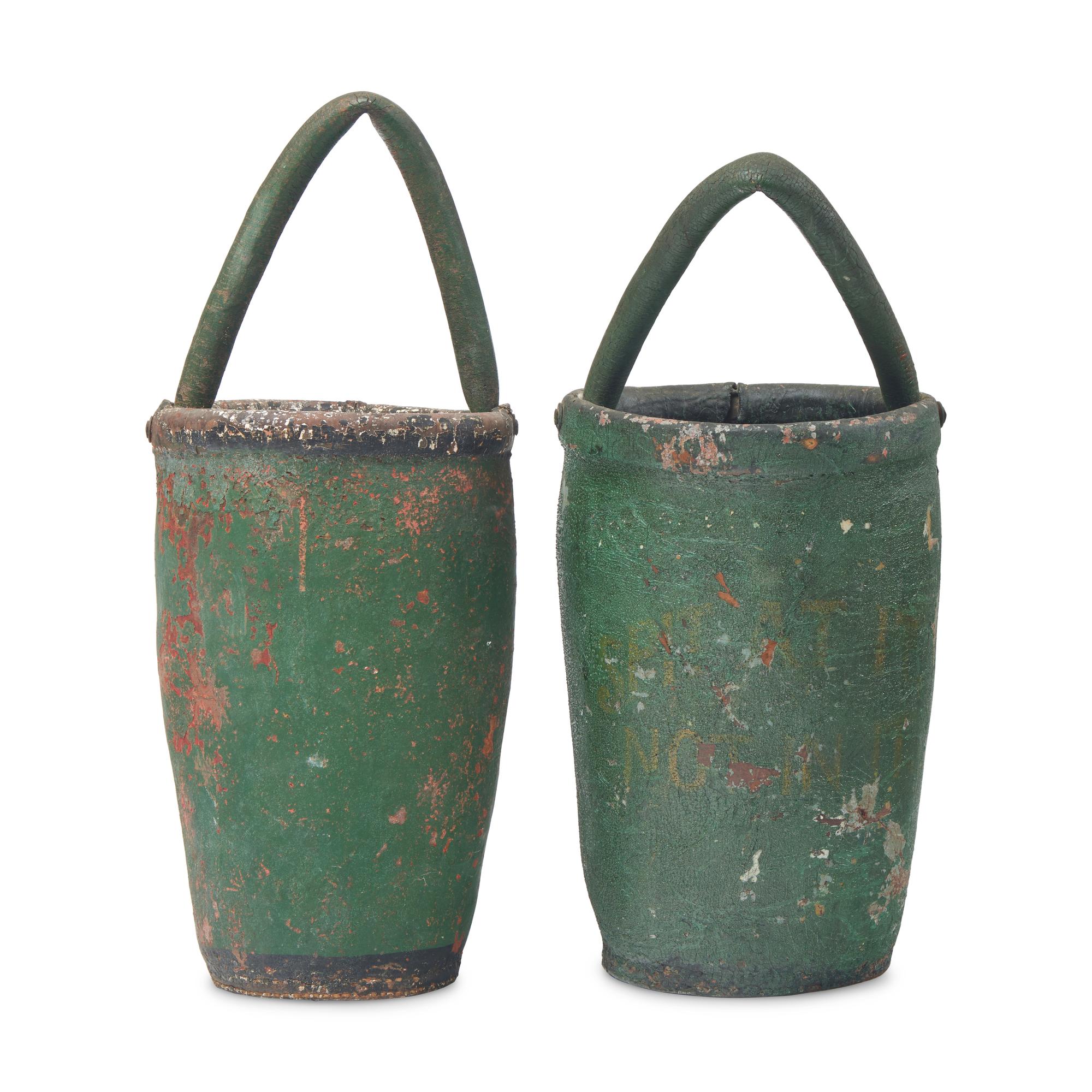 An Assembled Pair of Painted Leather Fire Buckets