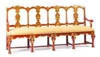 A Spanish Painted and Parcel Gilt Settee Height 42 x width 85 x depth 19 1/2 inches. — 19TH CENTURY