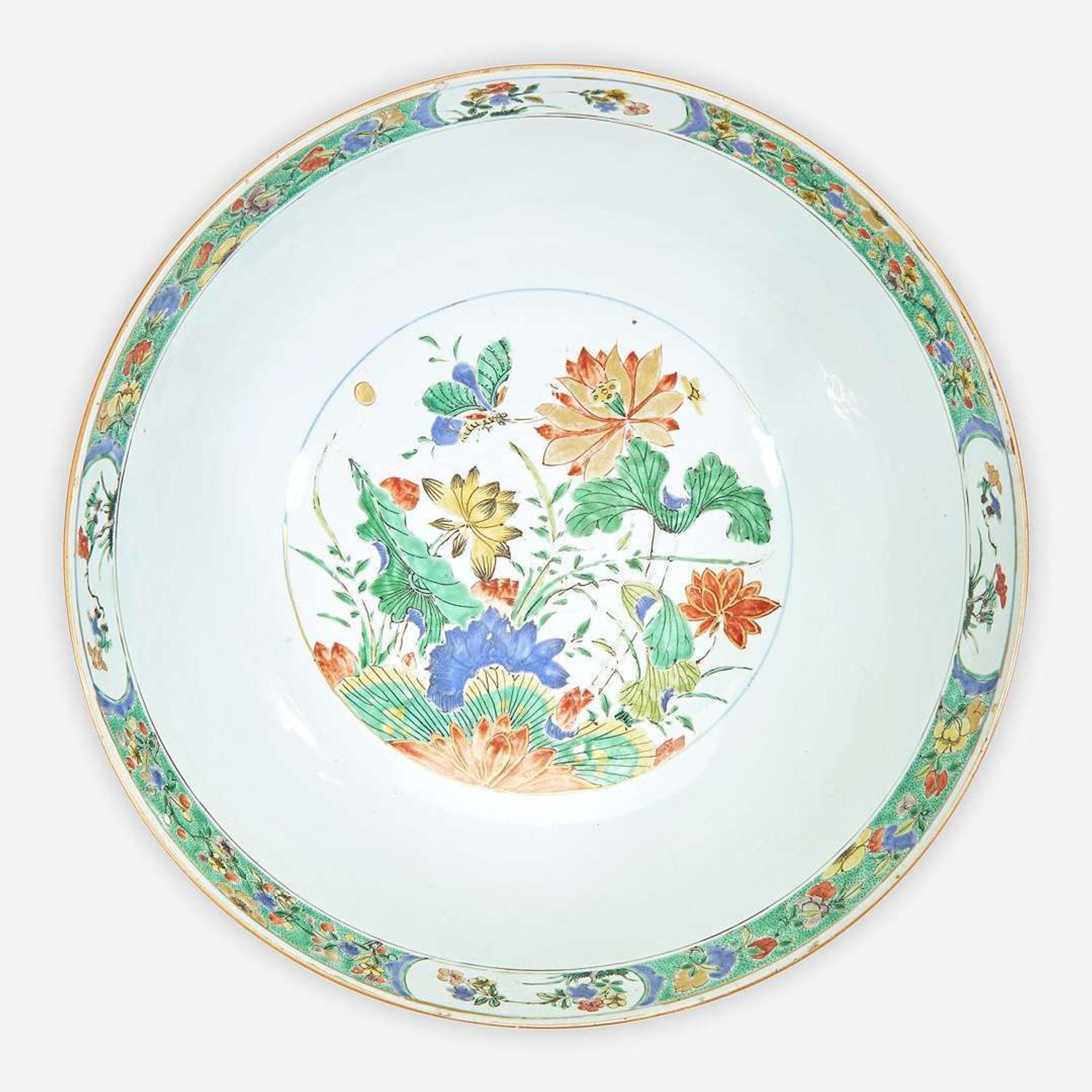 A Chinese export famille verte-decorated porcelain punch bowl Kangxi period