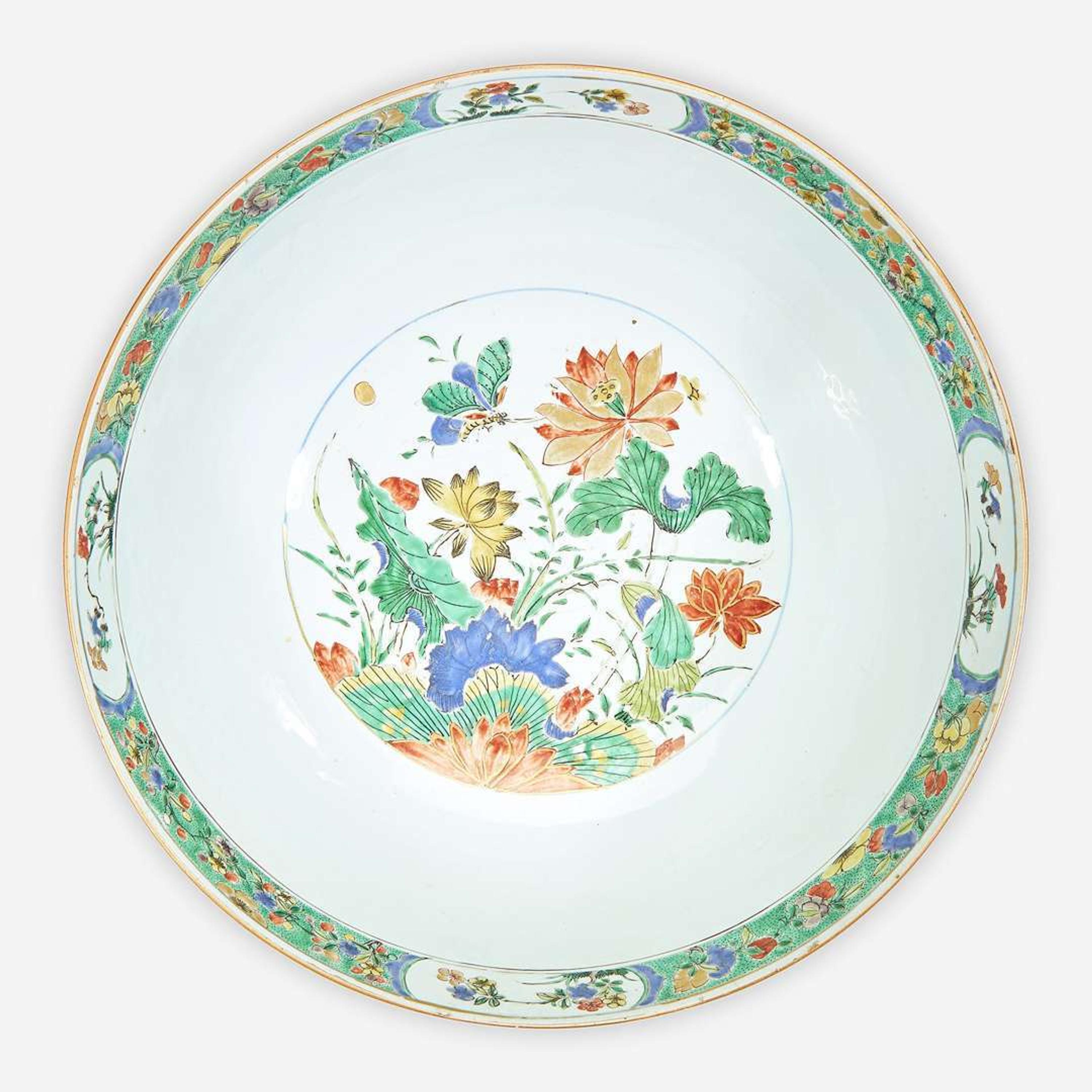 A Chinese export famille verte-decorated porcelain punch bowl Kangxi period