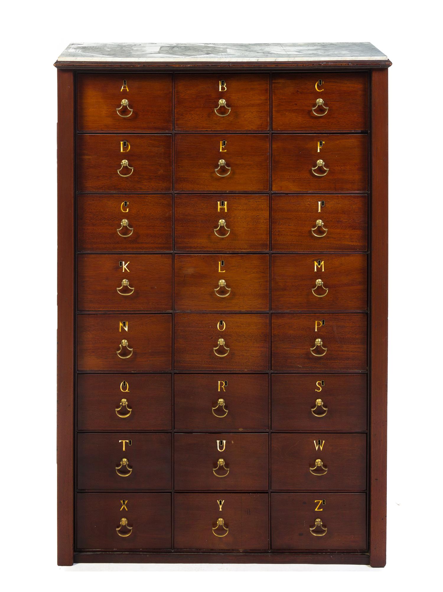 A Mahogany Specimen Cabinet, Height 48 x width 32 x depth 15 1/4 inches.