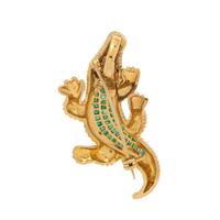 YELLOW GOLD AND EMERALD ALLIGATOR BROOCH