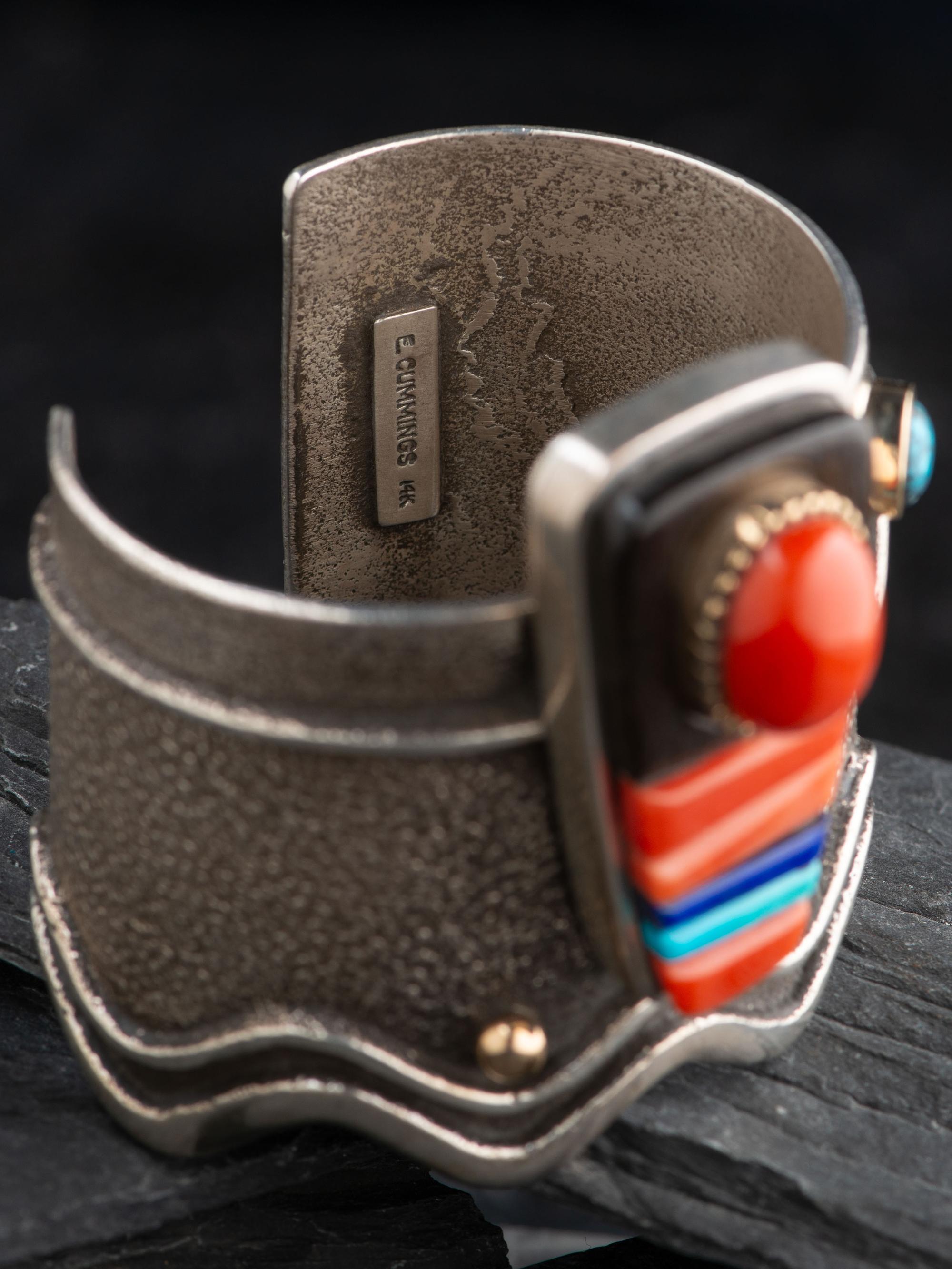 Sterling Silver Tufa Cast Cuff Bracelet, with 14K Gold Accents and Inlay