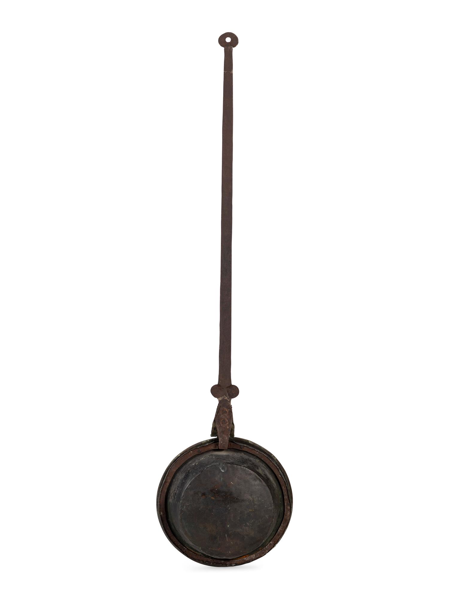 An English Wrought-Iron and Pierced and Engraved Brass Warming Pan