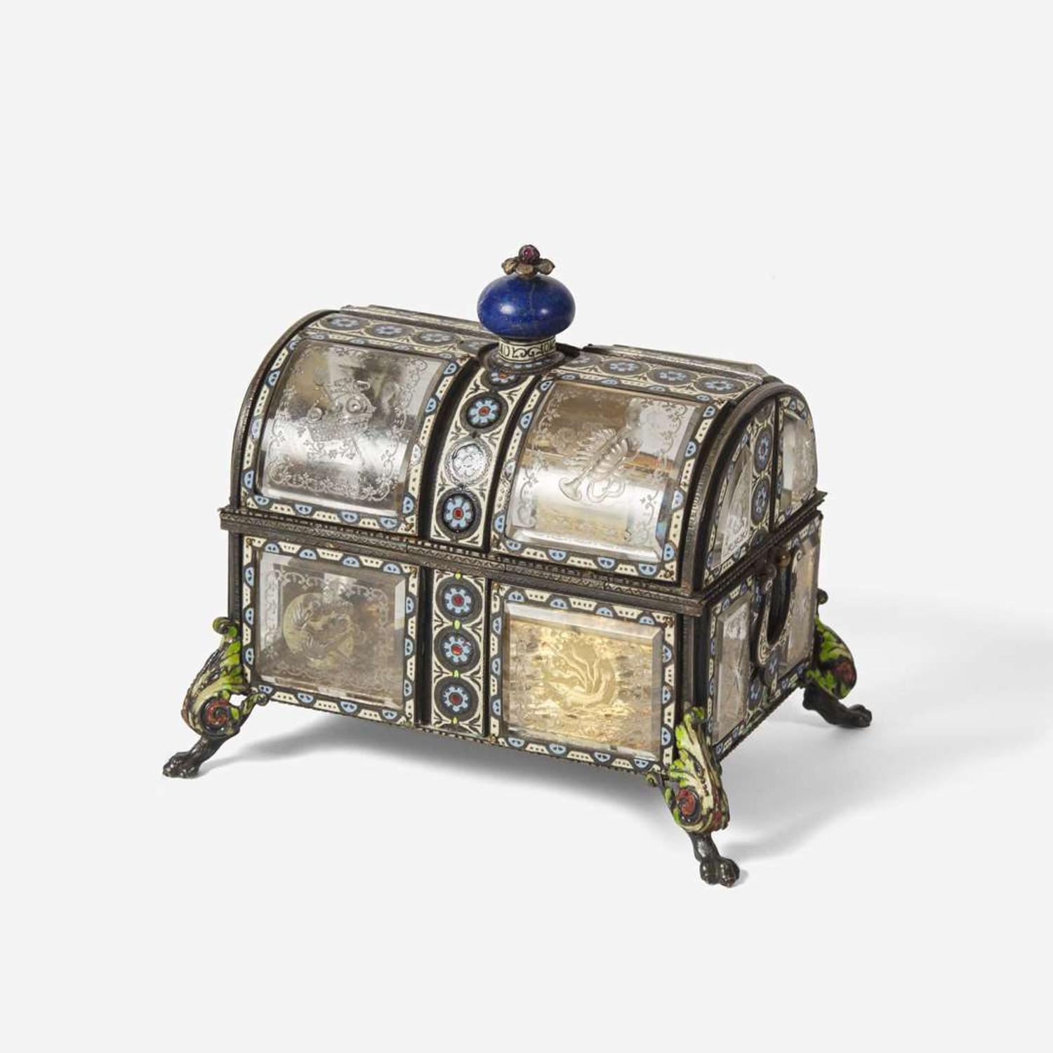 A Viennese cut-glass, silver, and cloisonné enamel coffer late 19th / early 20th century