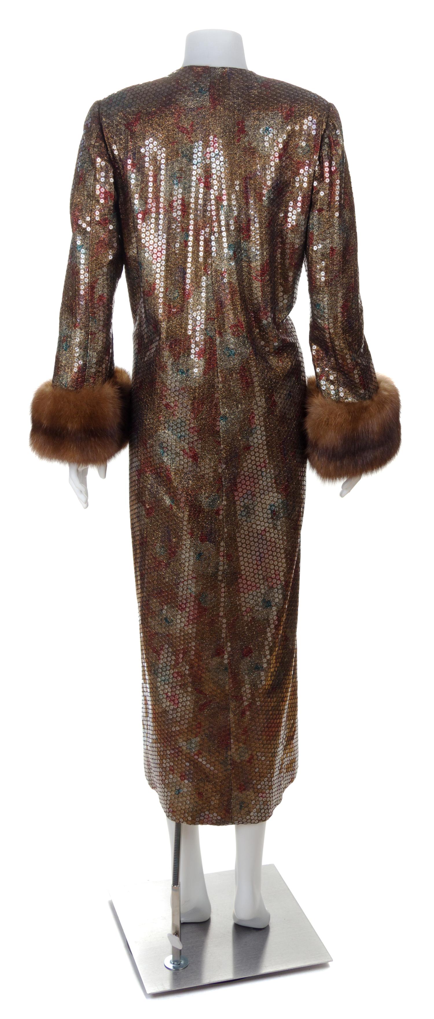 A Sequin Evening Coat with Fur Trim, No size.