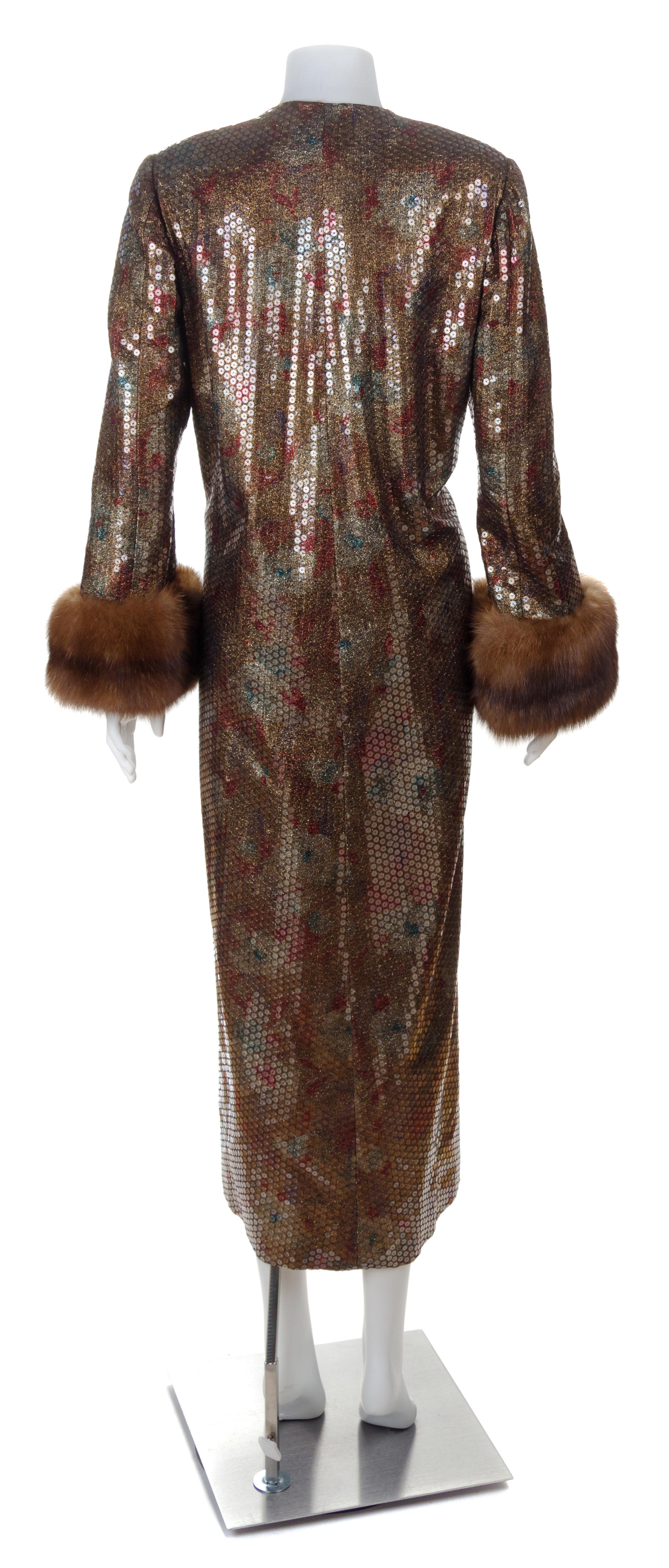 A Sequin Evening Coat with Fur Trim, No size.