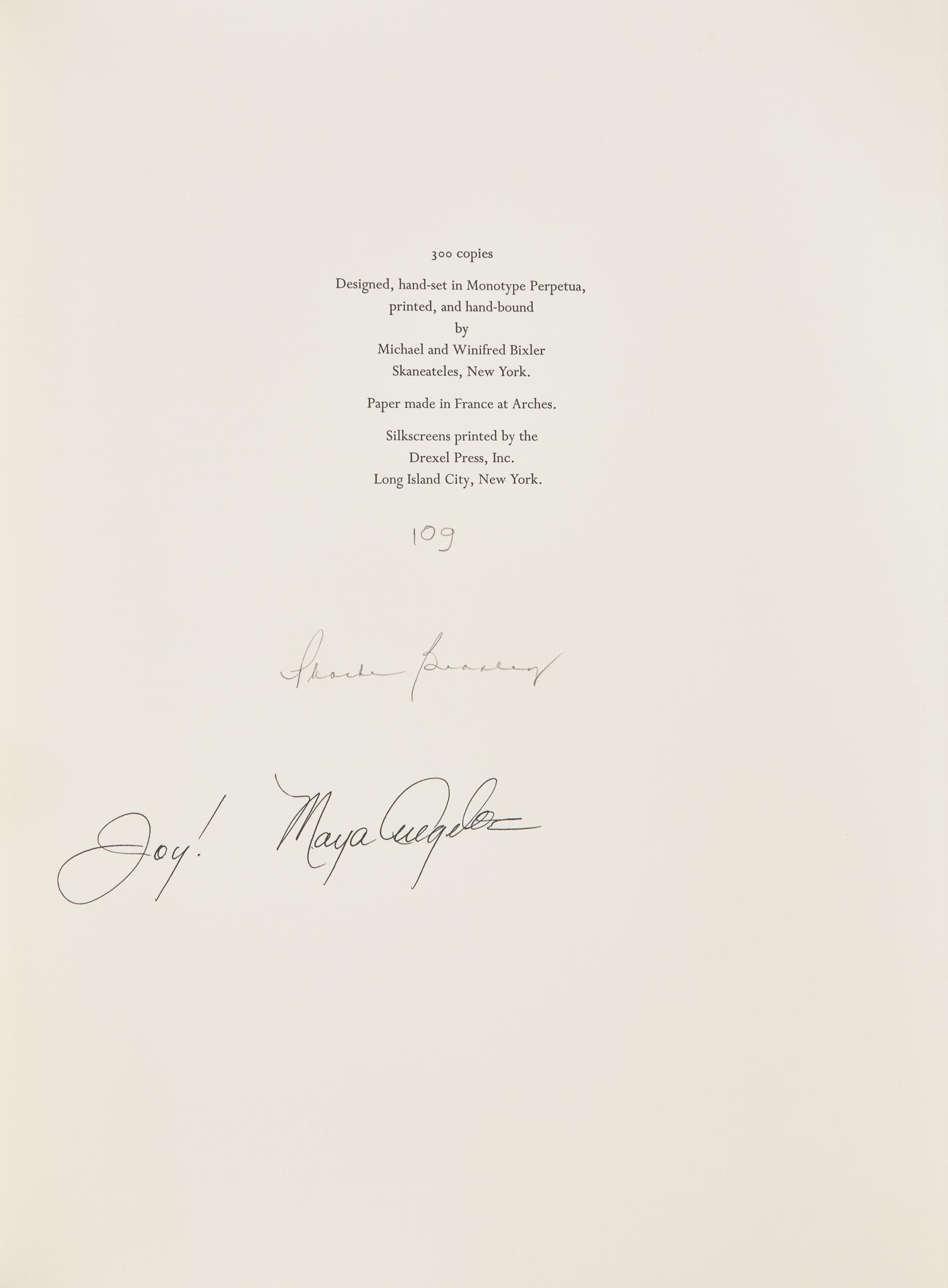 [LIMITED EDITIONS CLUB]. HUGHES, Langston (1901-1967). Sunrise is Coming After While. Edited by Maya Angelou. New York: The Limited Editions Club, 1998.