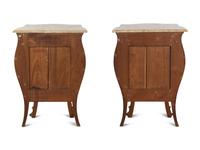 A Pair of Louis XV Style Gilt Bronze Mounted Marble-Top Bombe Nightstands