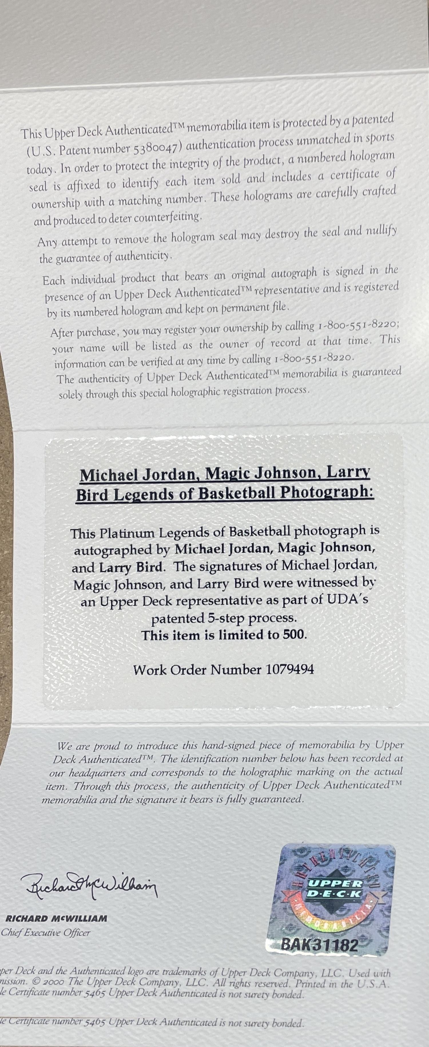 A Michael Jordan, Larry Bird and Magic Johnson Signed Autograph Legends of Basketball Large Framed Display (Upper Deck Authenticated) - Platinum Edition