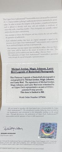 A Michael Jordan, Larry Bird and Magic Johnson Signed Autograph Legends of Basketball Large Framed Display (Upper Deck Authenticated) - Platinum Edition