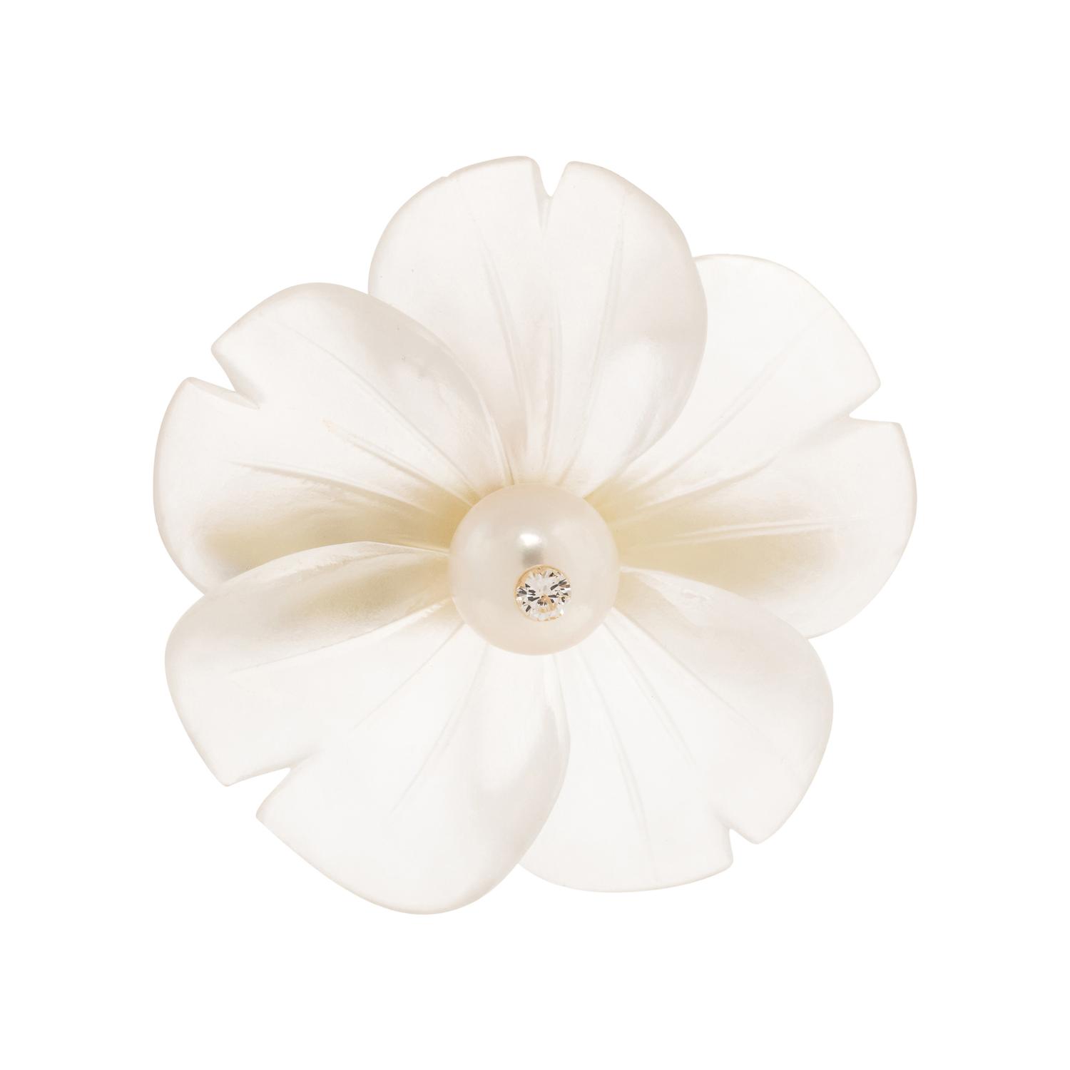 ROCK CRYSTAL, CULTURED PEARL AND DIAMOND FLOWER PENDANT/BROOCH