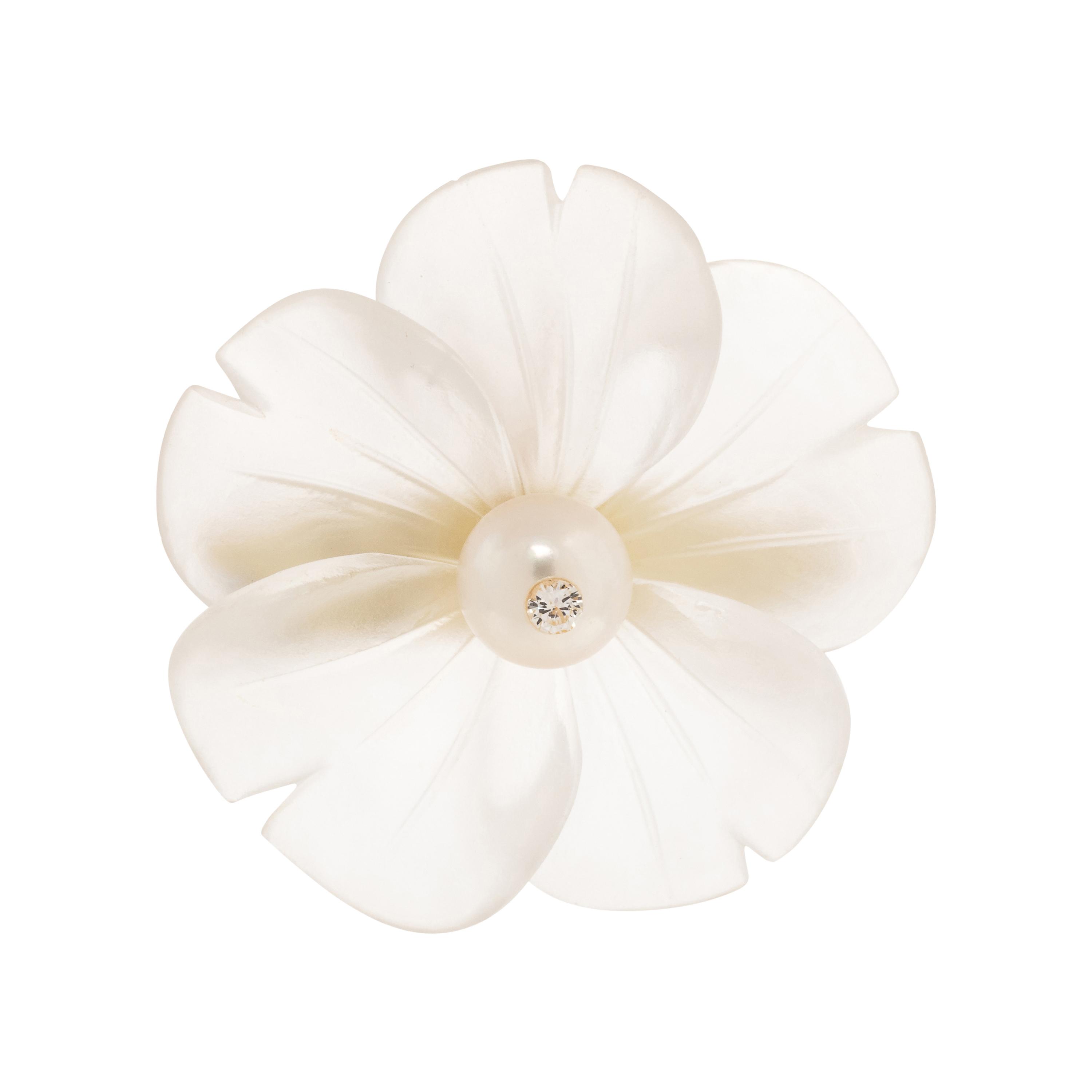 ROCK CRYSTAL, CULTURED PEARL AND DIAMOND FLOWER PENDANT/BROOCH