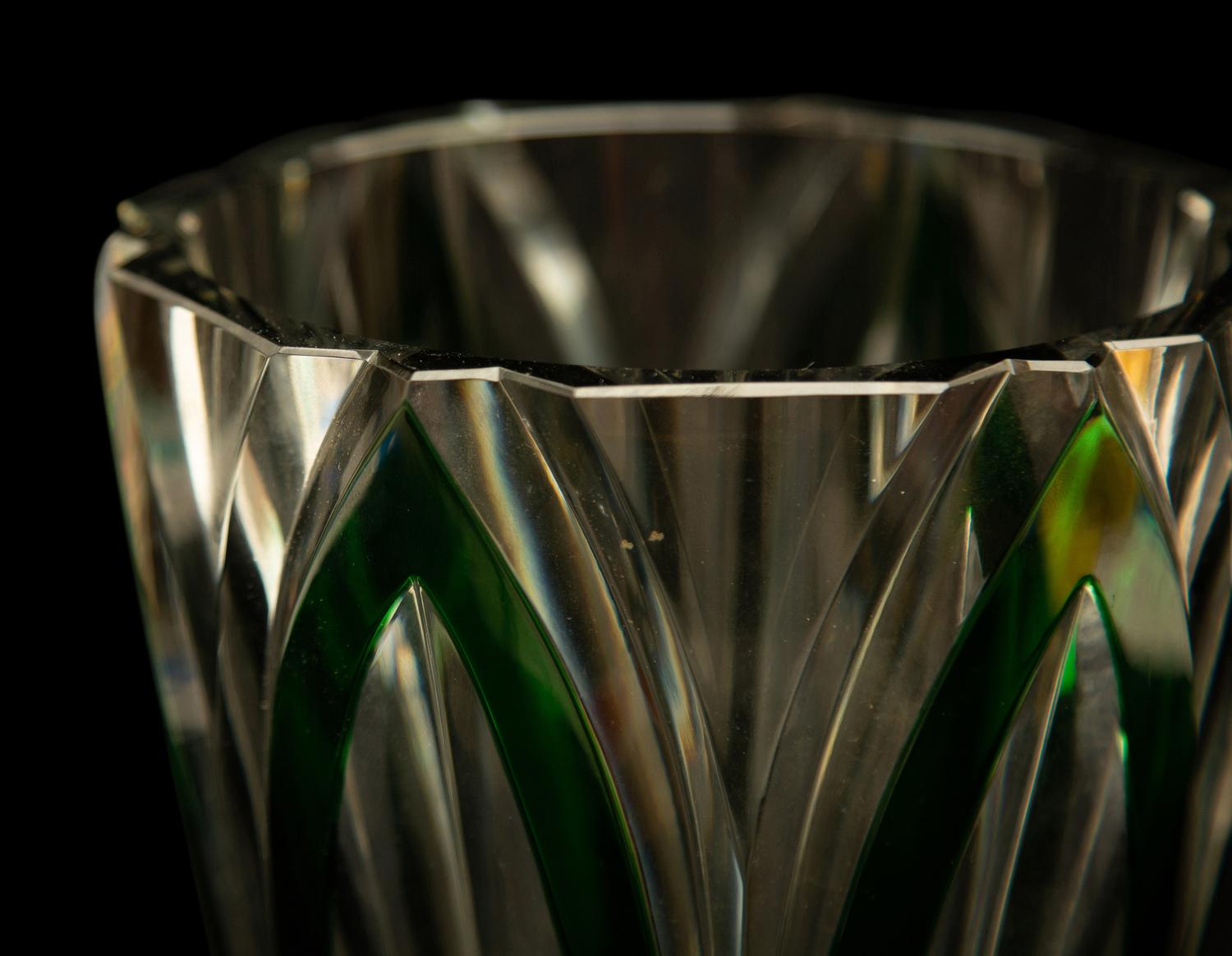 A Murano Green Overlay Clear Glass Vase signed Cenedese — 20th Century