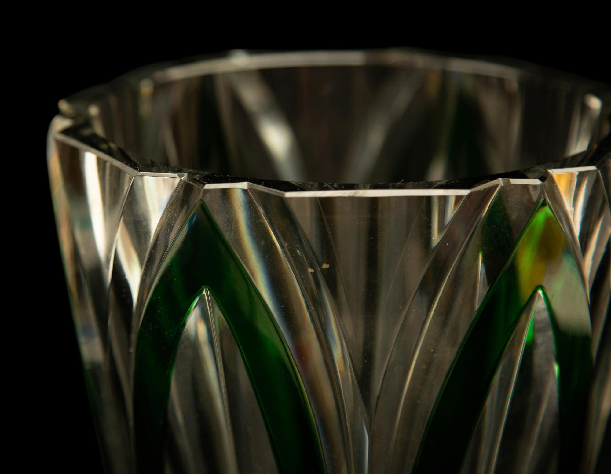 A Murano Green Overlay Clear Glass Vase signed Cenedese — 20th Century