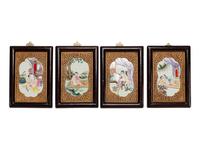 A Set of Four Chinese Export Gilt and Enameled Erotic Porcelain Plaques