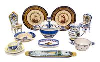 A Collection of Quimper Pottery Articles Height of tallest 5 1/4 inches.