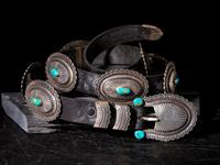 Sterling Silver and Blue Gem Turquoise Concha Belt