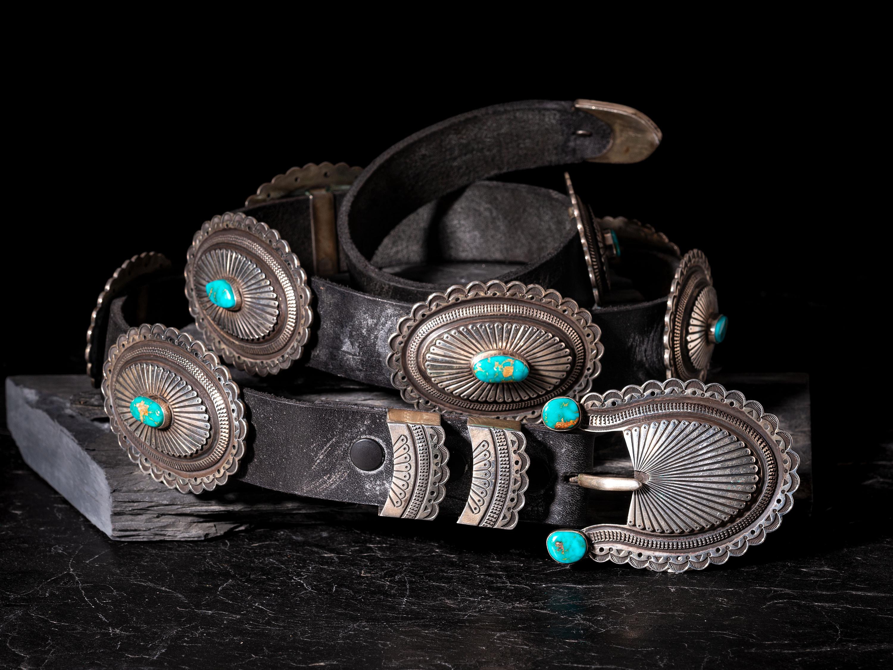 Sterling Silver and Blue Gem Turquoise Concha Belt