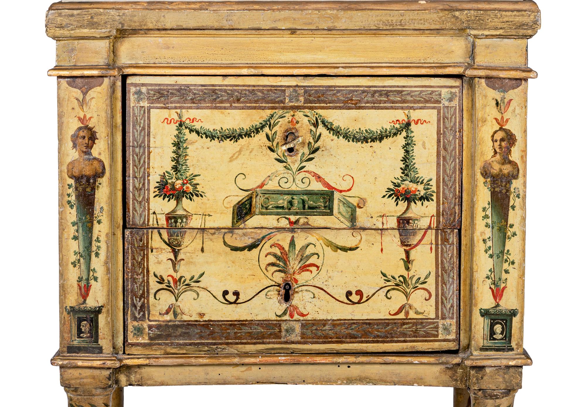 A Pair of North Italian Neoclassical Painted Commodini
