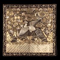 Two Chinese Embroidered Silk 'Silver Pheasant' Rank Badges, Buzi, 19th Century 清中晚期 刺綉五品文官白鹇補子兩幅