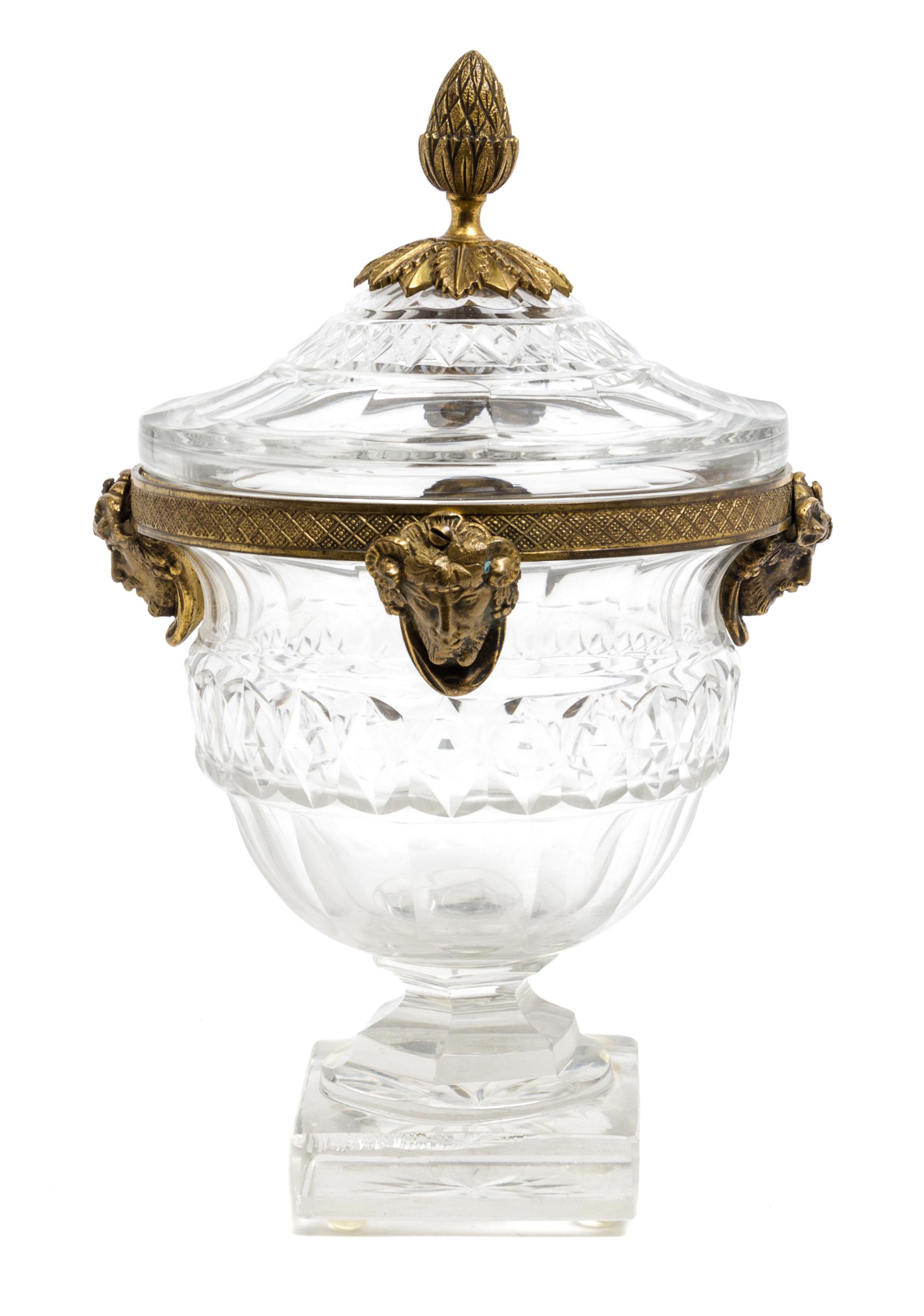 A Gilt Bronze Mounted Glass Covered Urn Height 9 1/2 inches. — 19TH CENTURY
