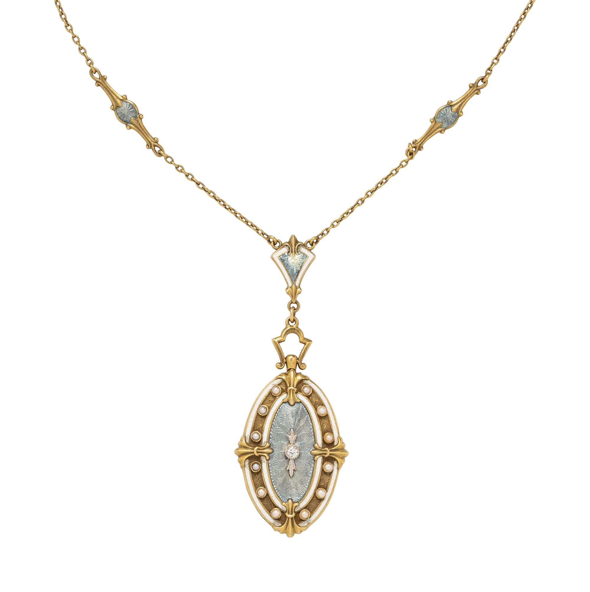 COLLECTION OF YELLOW GOLD AND SEED PEARL NECKLACES