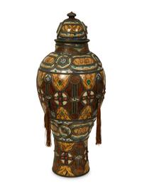 A Large Moroccan Silvered Metal and Hardstone Mounted Ceramic Urn — 20TH CENTURY