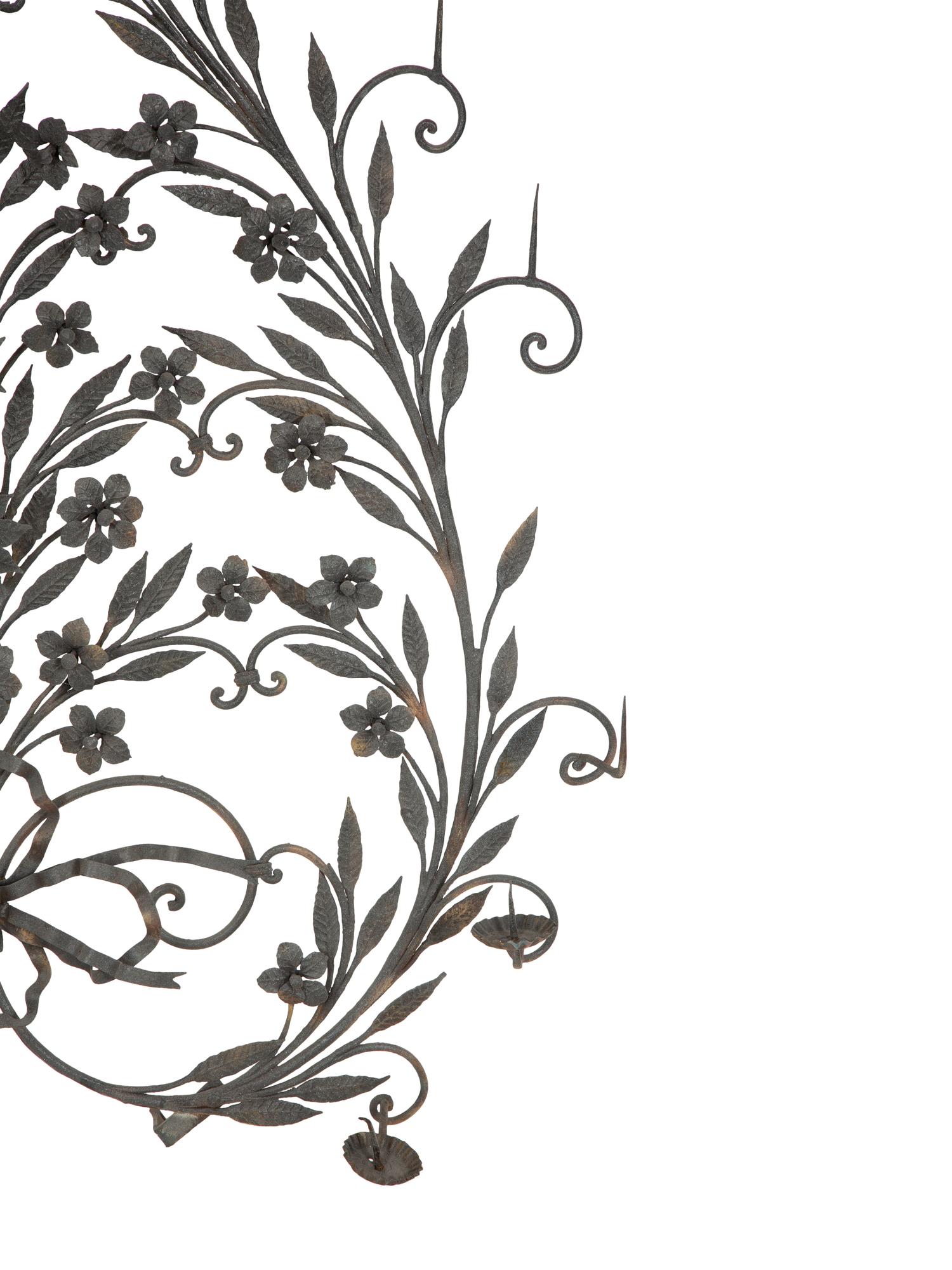 A Mizner Wrought Iron Floral and Foliate Wall Sconce