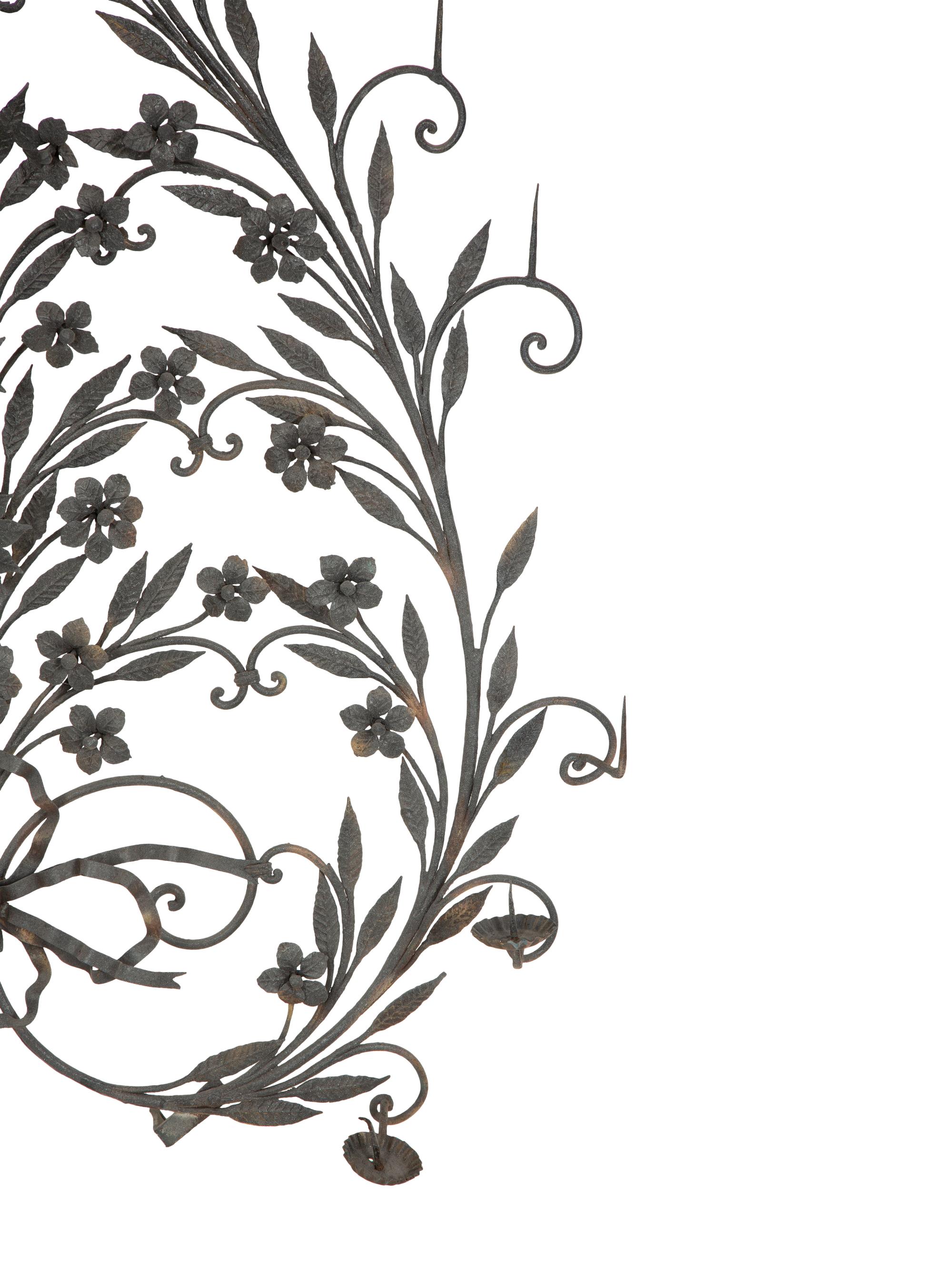 A Mizner Wrought Iron Floral and Foliate Wall Sconce