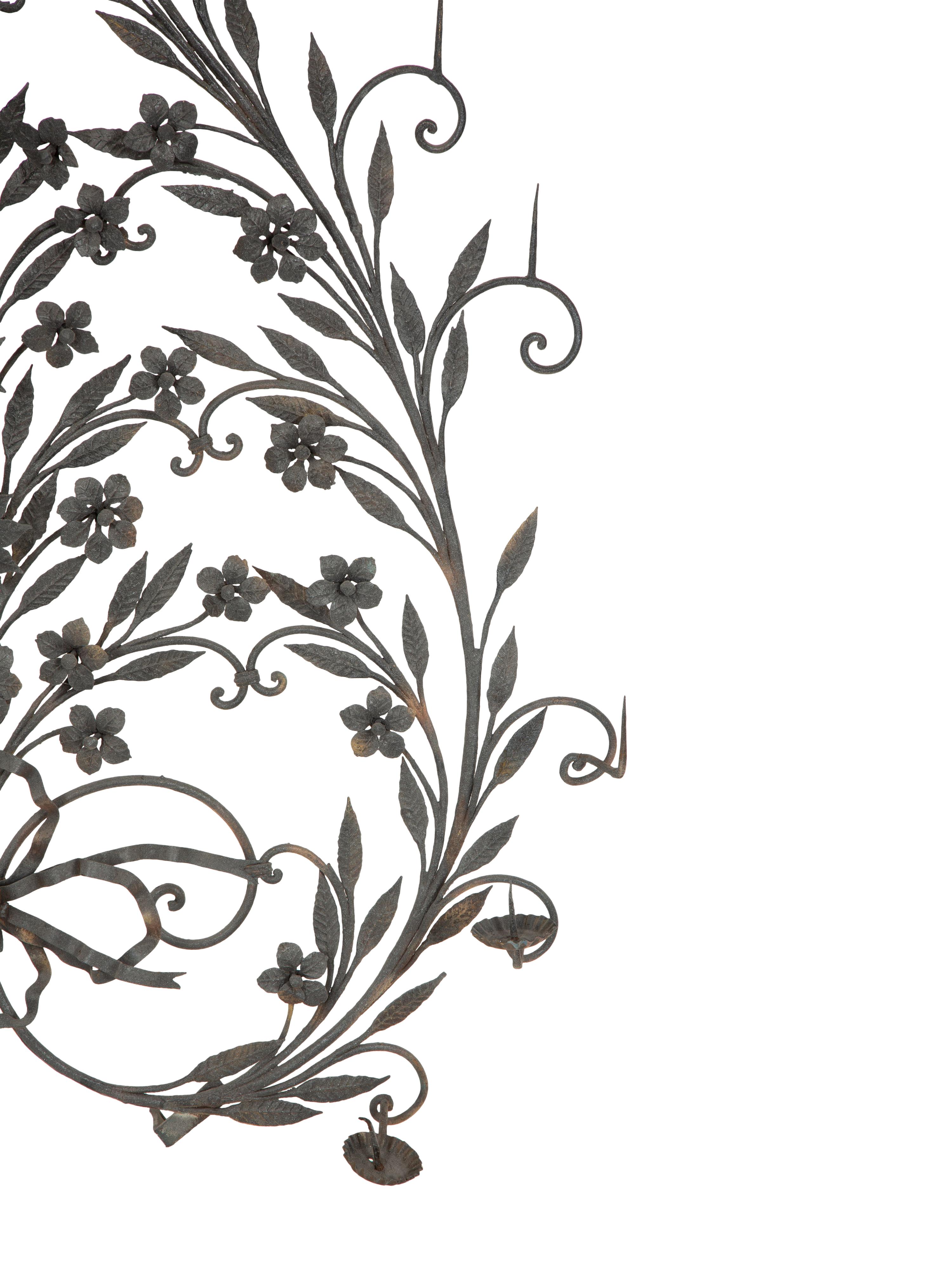 A Mizner Wrought Iron Floral and Foliate Wall Sconce