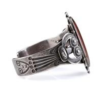 Heavily Stamped Split Shank Cuff, with Petrified Wood Cabochon